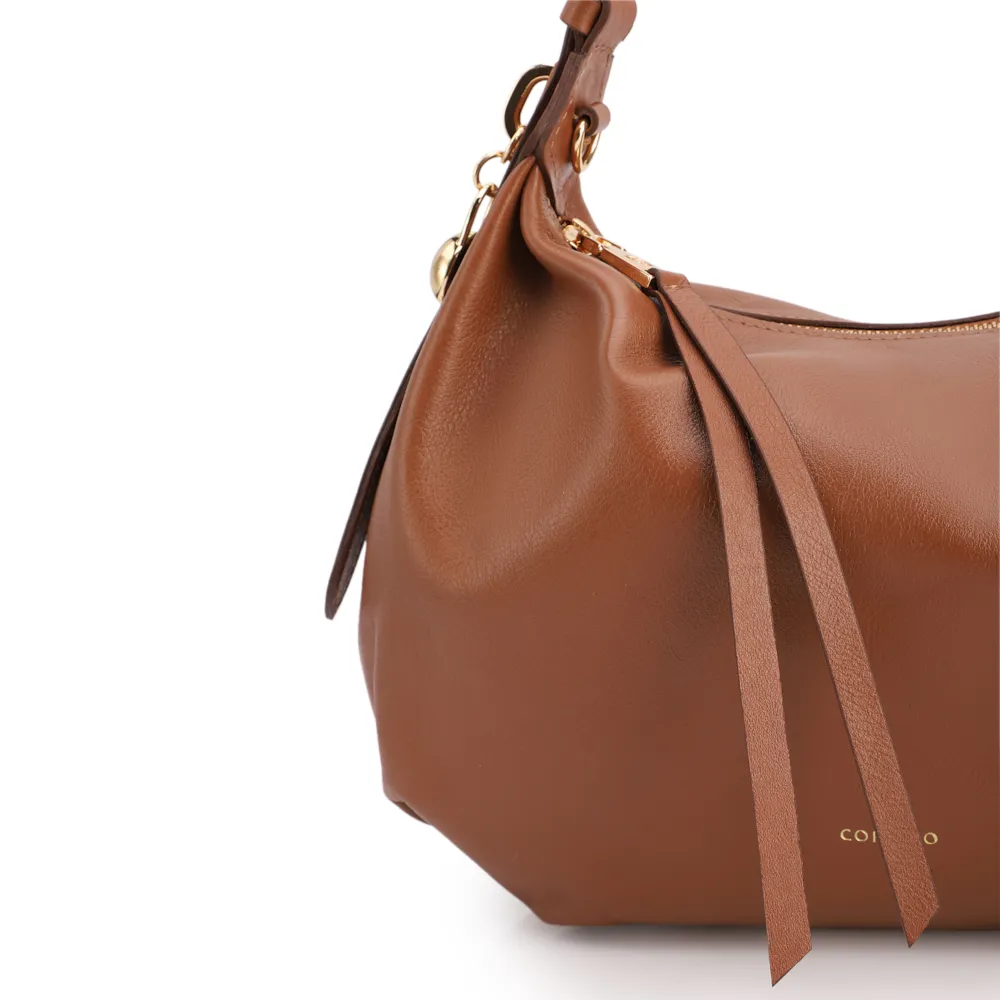 Bolsa Hobo Média Couro Marrom Claro Pingente Lateral - imagem 7