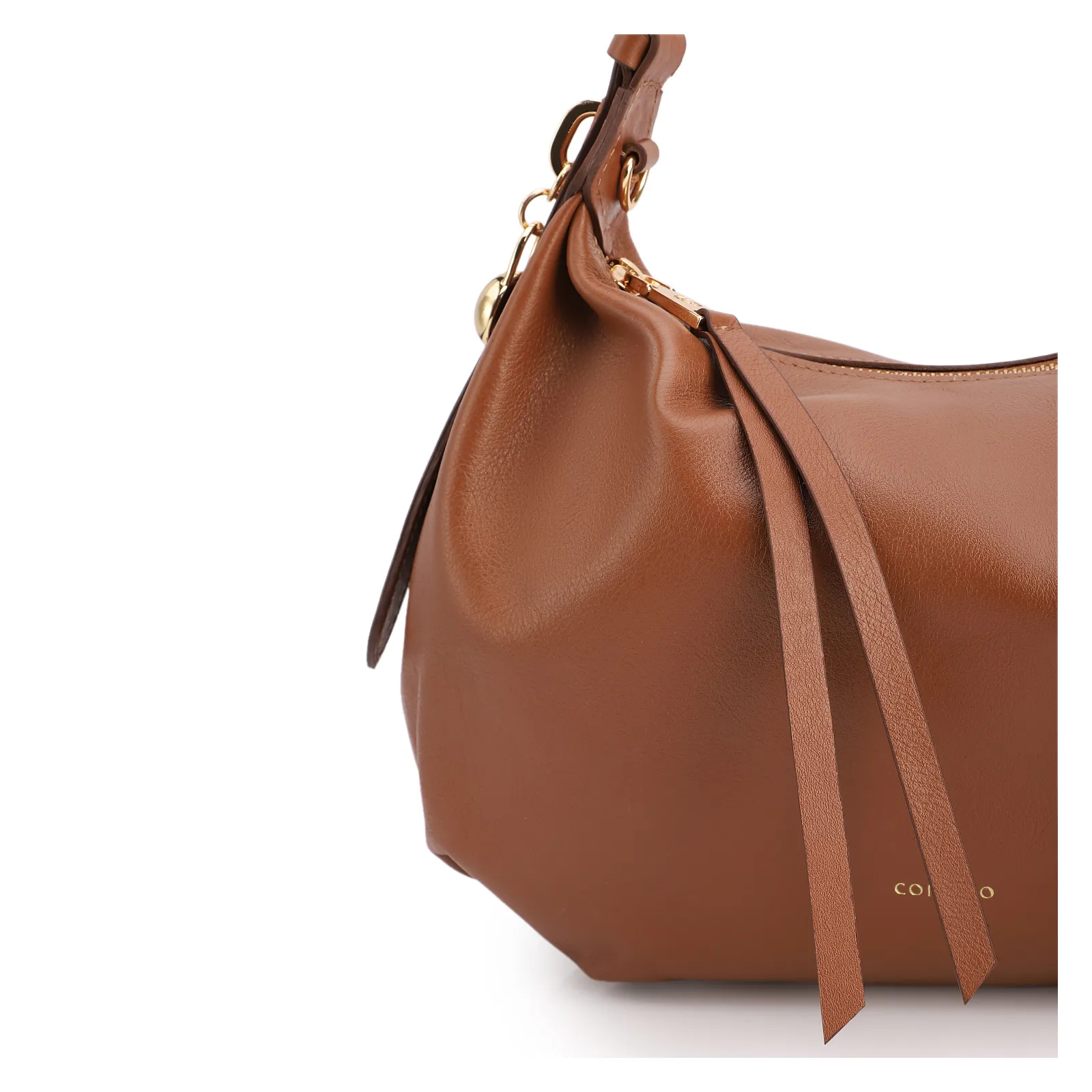 Bolsa Hobo Média Couro Marrom Claro Pingente Lateral