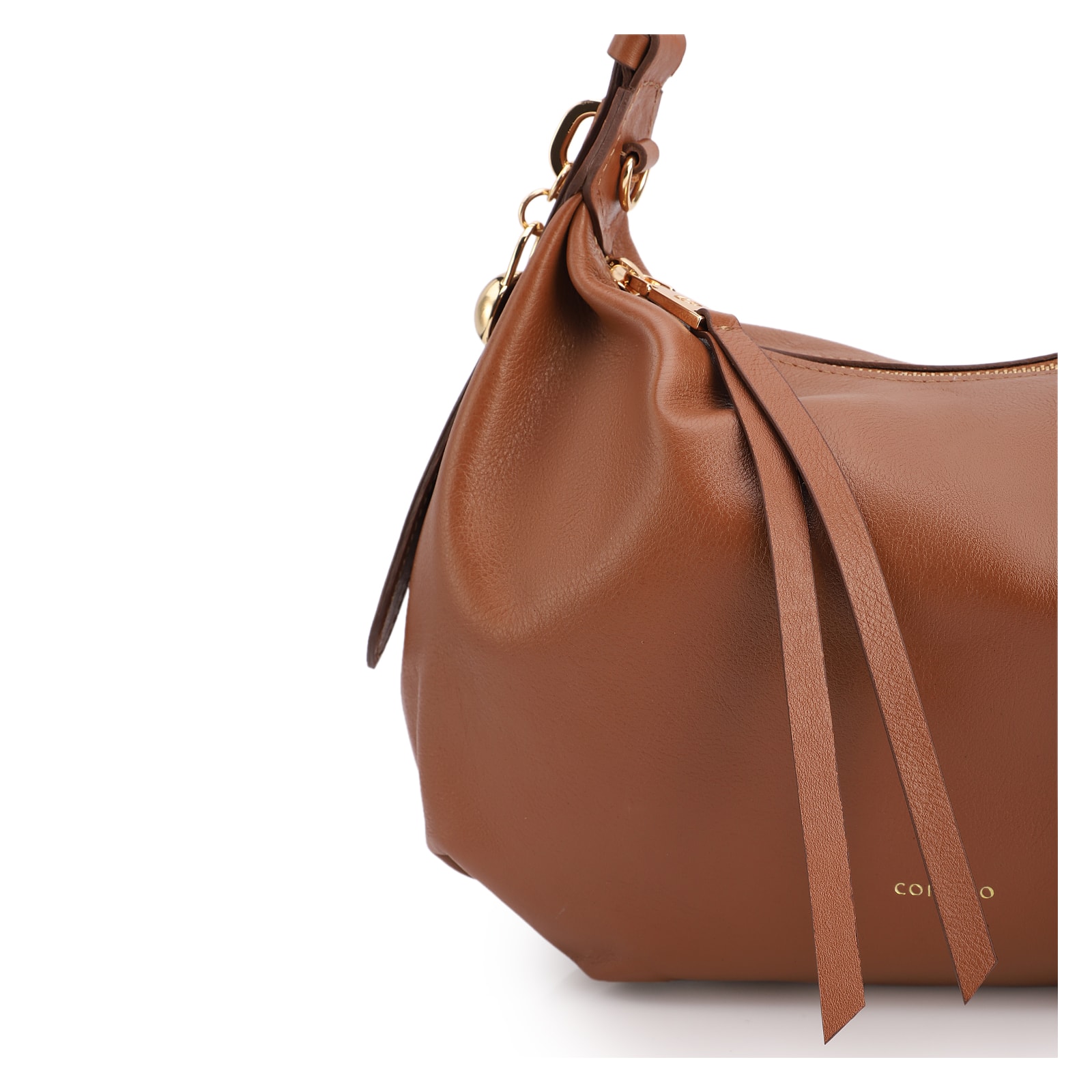 Bolsa Hobo Média Couro Marrom Claro Pingente Lateral
