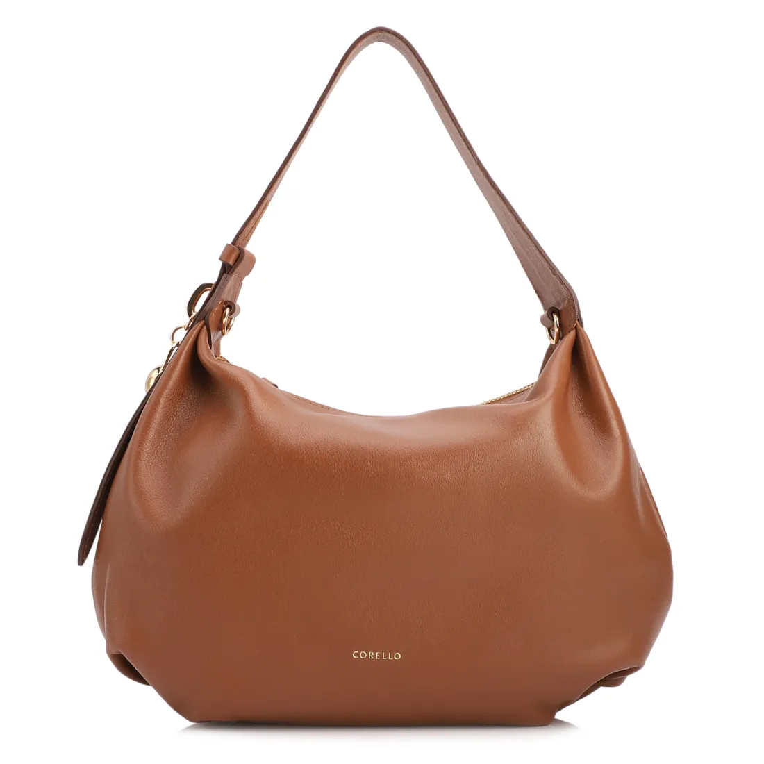 Bolsa Hobo Média Couro Marrom Claro Pingente Lateral