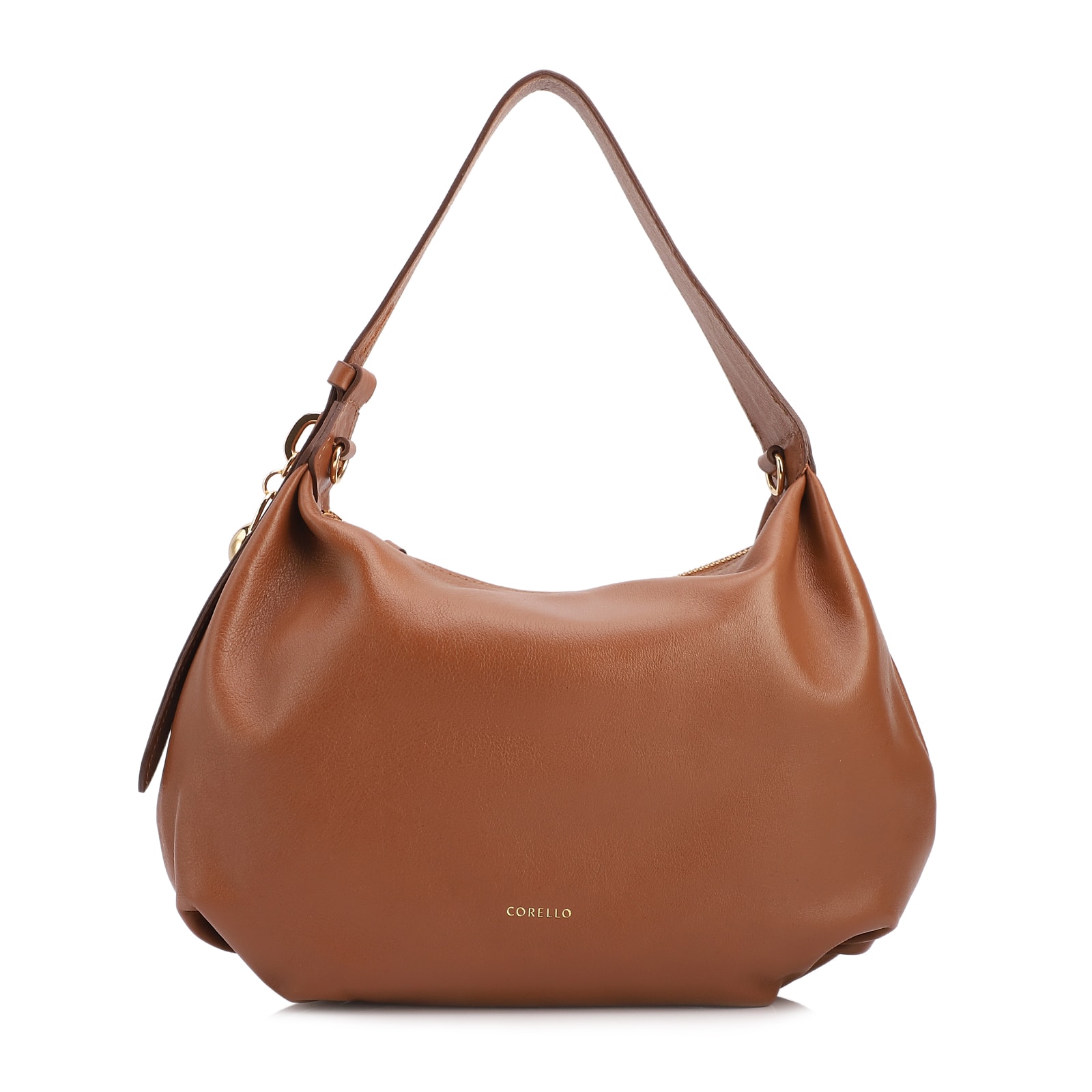Bolsa Hobo Média Couro Marrom Claro Pingente Lateral