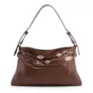 Bolsa Hobo Média Couro Marrom Tiras Frontais Pedras - imagem 1