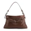 Bolsa Hobo Média Couro Marrom Tiras Frontais Pedras - imagem 3