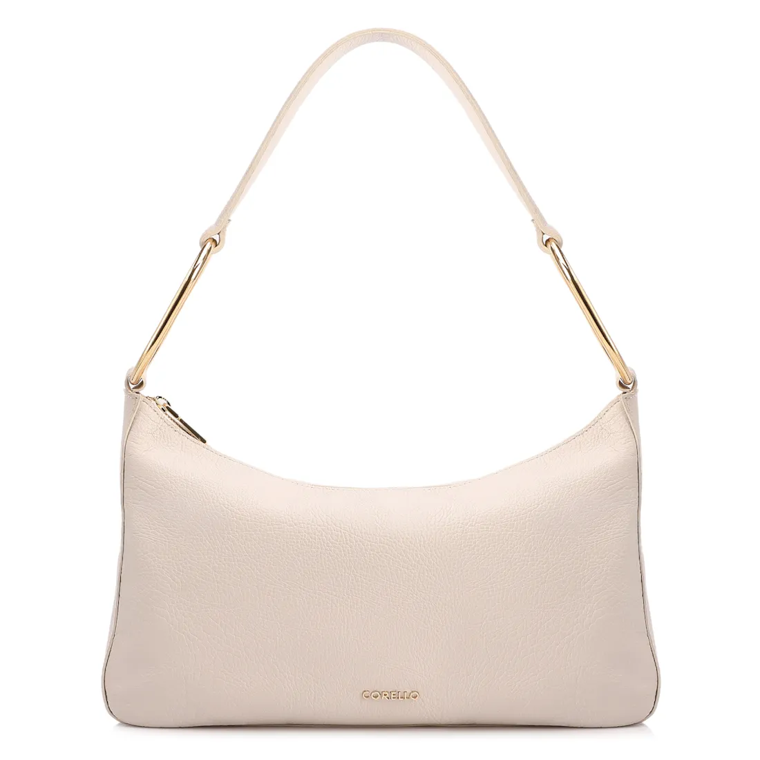 Bolsa Hobo Média Couro Off White Argolas Douradas Laterais