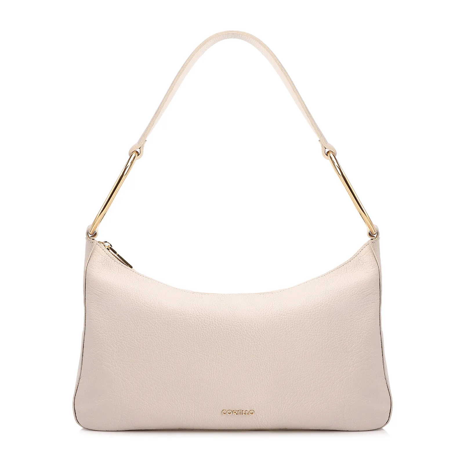 Bolsa Hobo Média Couro Off White Argolas Douradas Laterais