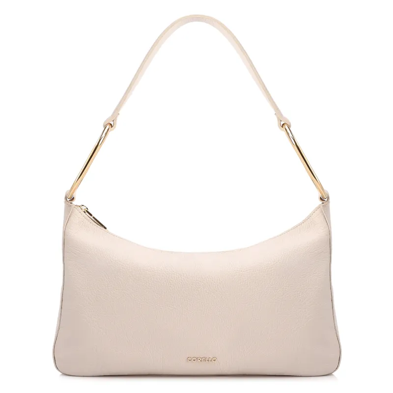 Bolsa Hobo Média Couro Off White Argolas Douradas Laterais