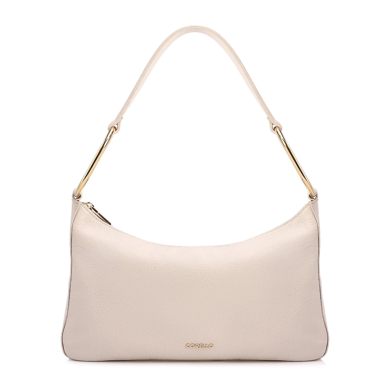 Bolsa Hobo Média Couro Off White Argolas Douradas Laterais