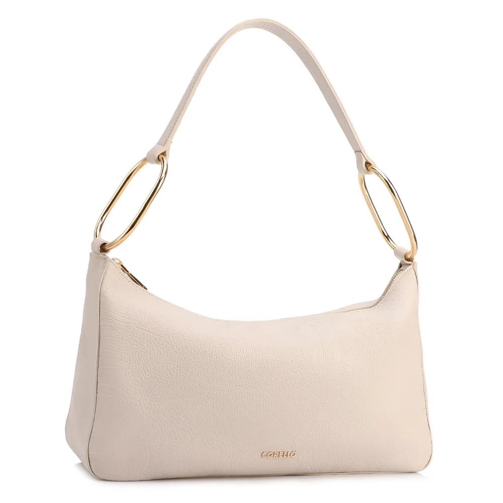 Bolsa Hobo Média Couro Off White Argolas Douradas Laterais - imagem 2