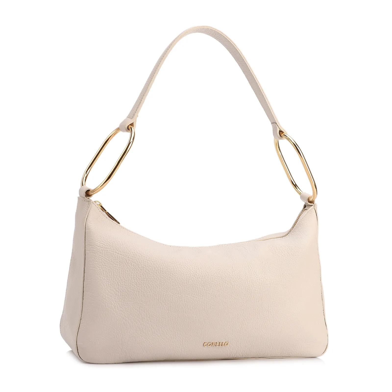 Bolsa Hobo Média Couro Off White Argolas Douradas Laterais
