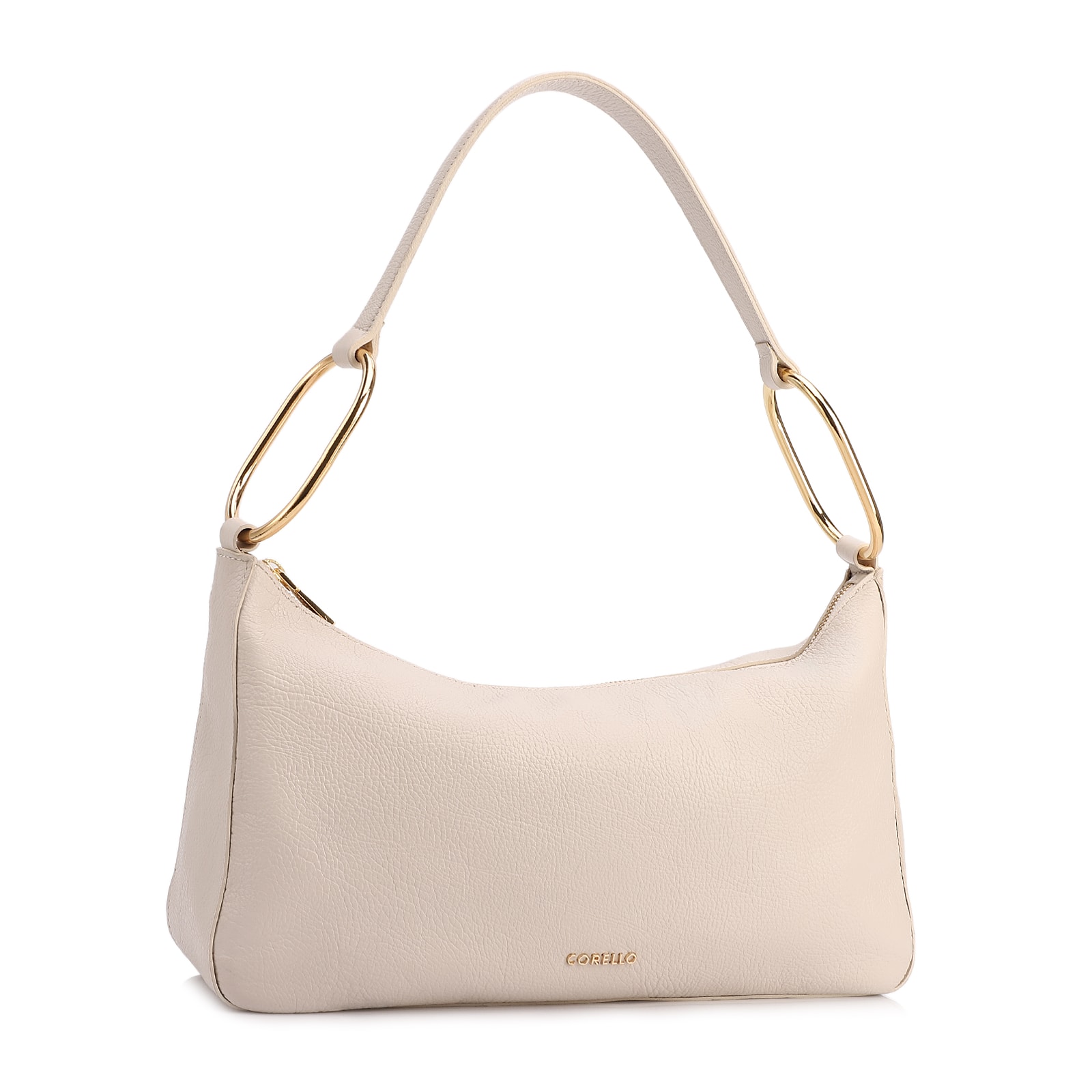 Bolsa Hobo Média Couro Off White Argolas Douradas Laterais