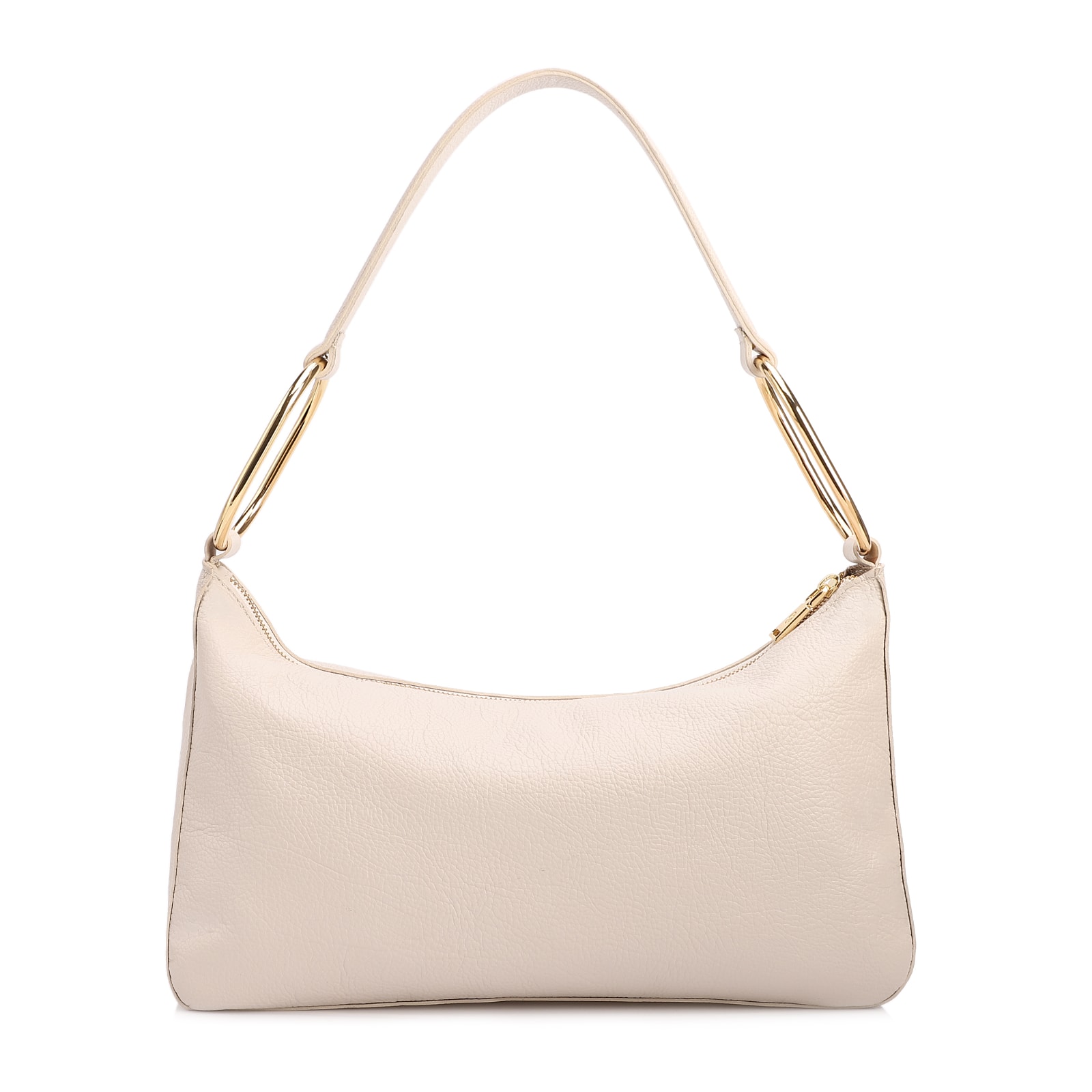 Bolsa Hobo Média Couro Off White Argolas Douradas Laterais