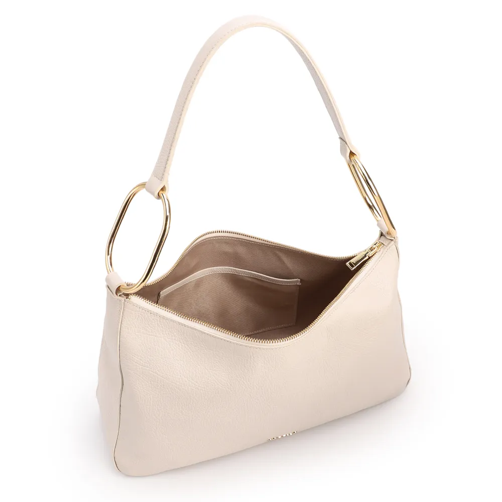 Bolsa Hobo Média Couro Off White Argolas Douradas Laterais - imagem 4