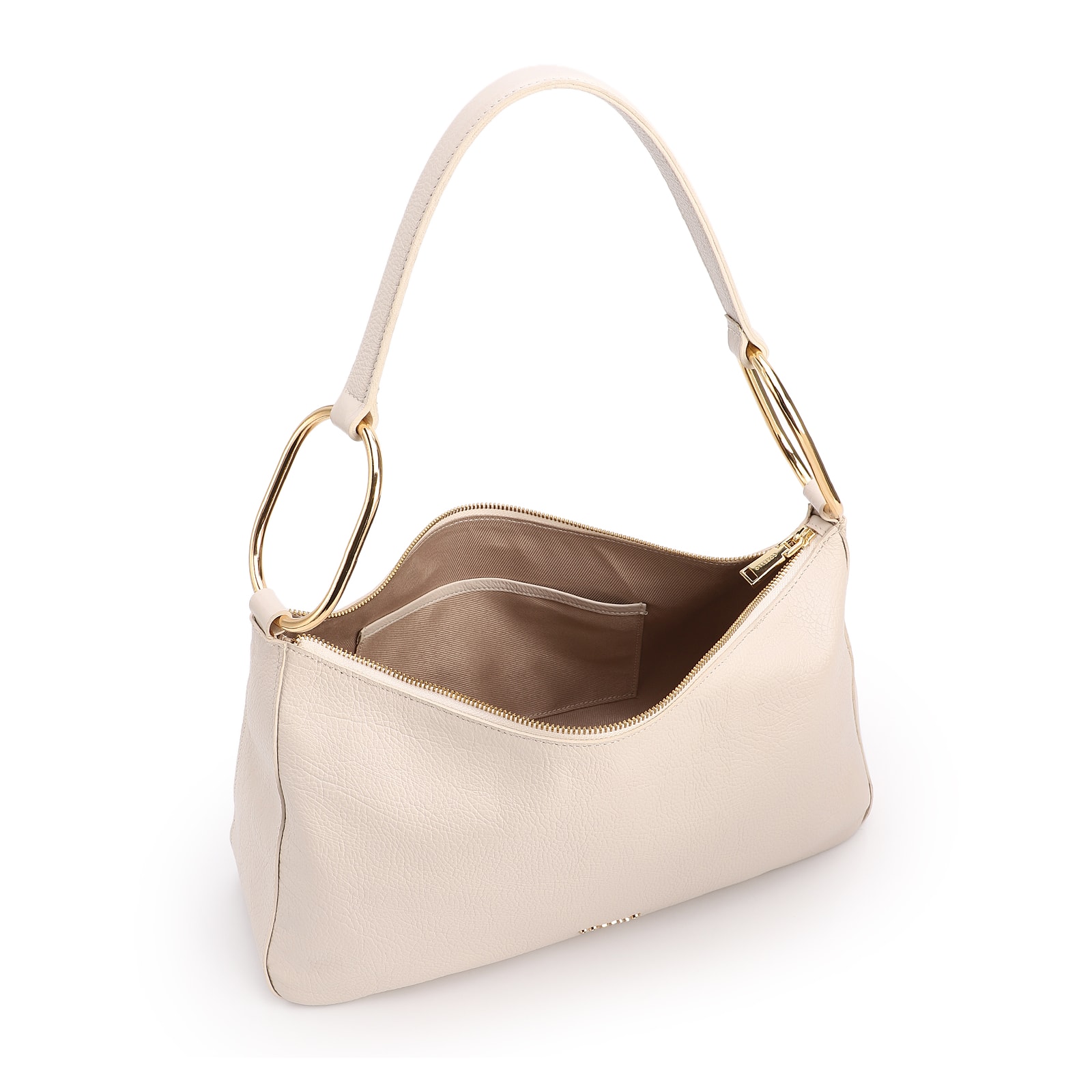 Bolsa Hobo Média Couro Off White Argolas Douradas Laterais