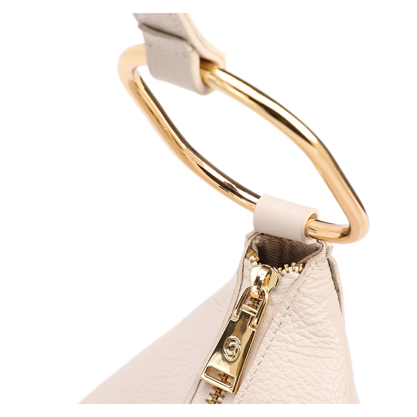 Bolsa Hobo Média Couro Off White Argolas Douradas Laterais