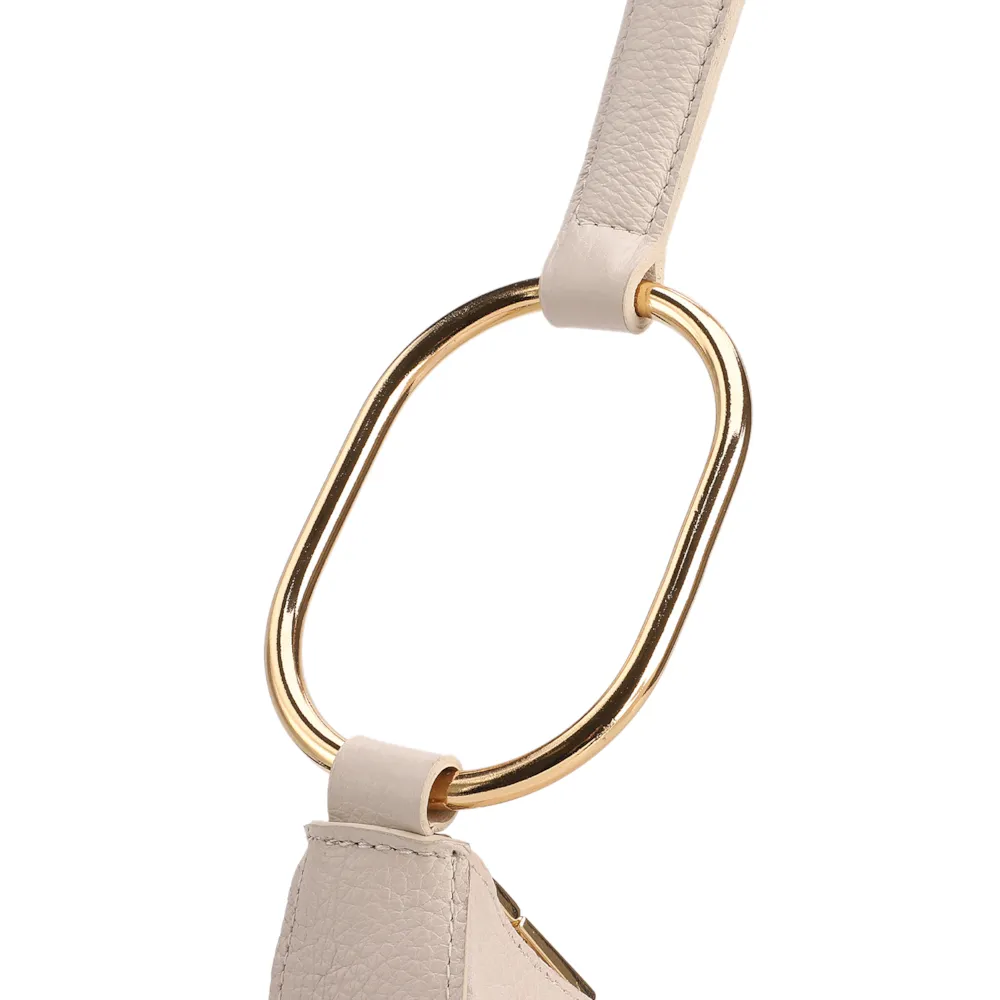 Bolsa Hobo Média Couro Off White Argolas Douradas Laterais - imagem 7