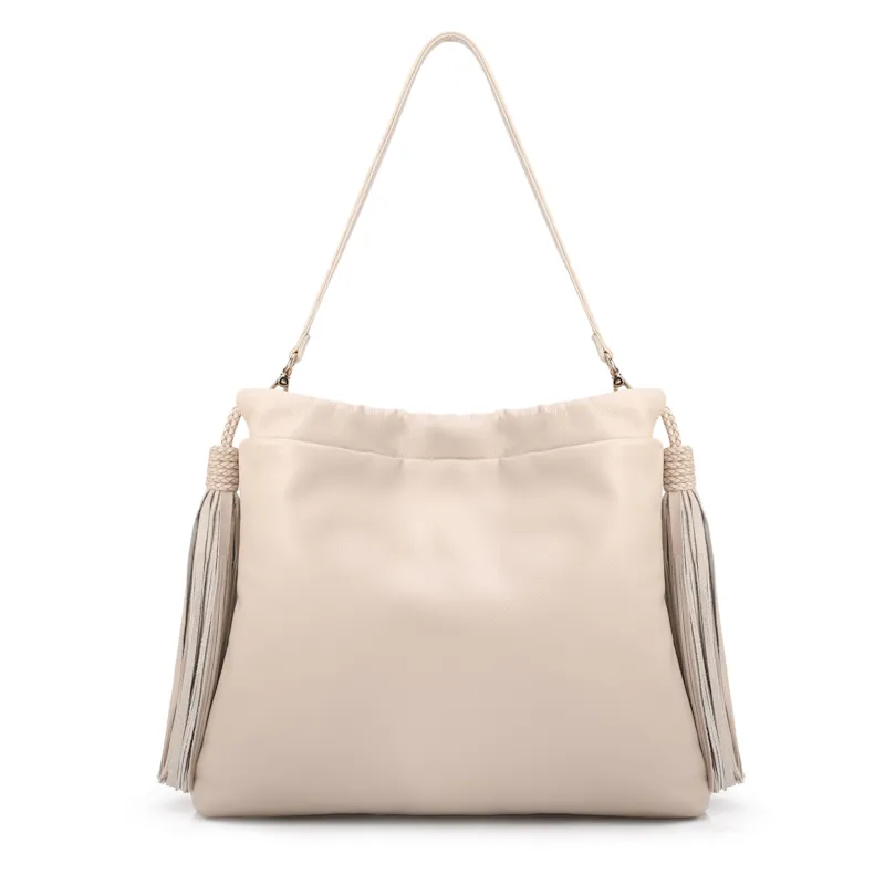 Bolsa Hobo Média Couro Off White Barbicachos Laterais