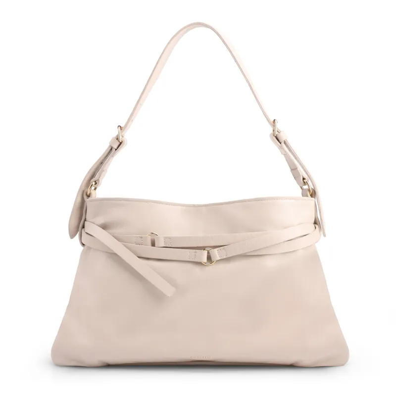 Bolsa Hobo Média Couro Off White Tiras Frontais Pedras - foto 3
