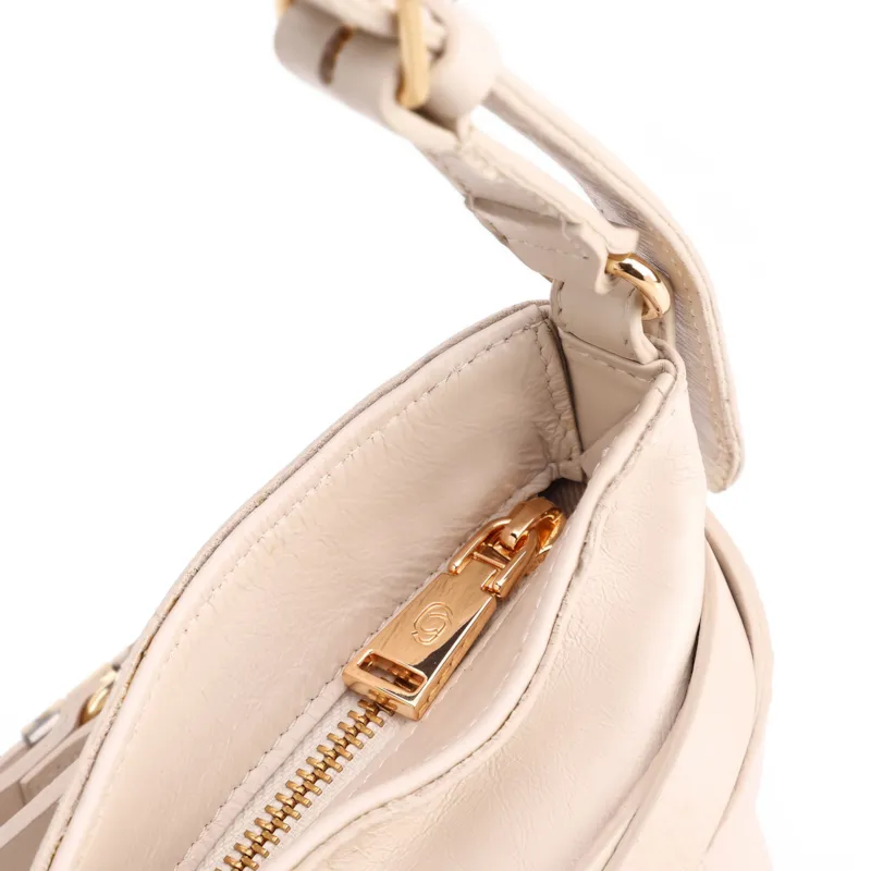 Bolsa Hobo Média Couro Off White Tiras Frontais Pedras - foto 5