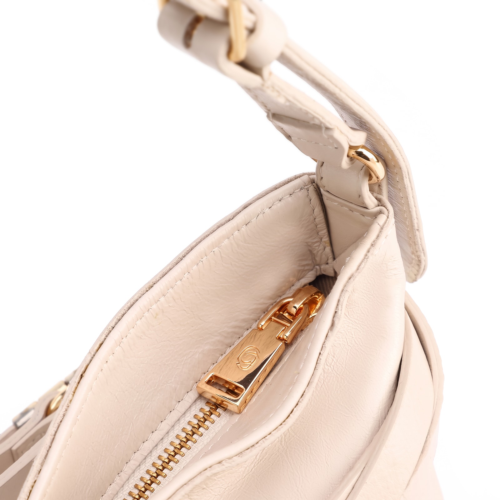 Bolsa Hobo Média Couro Off White Tiras Frontais Pedras