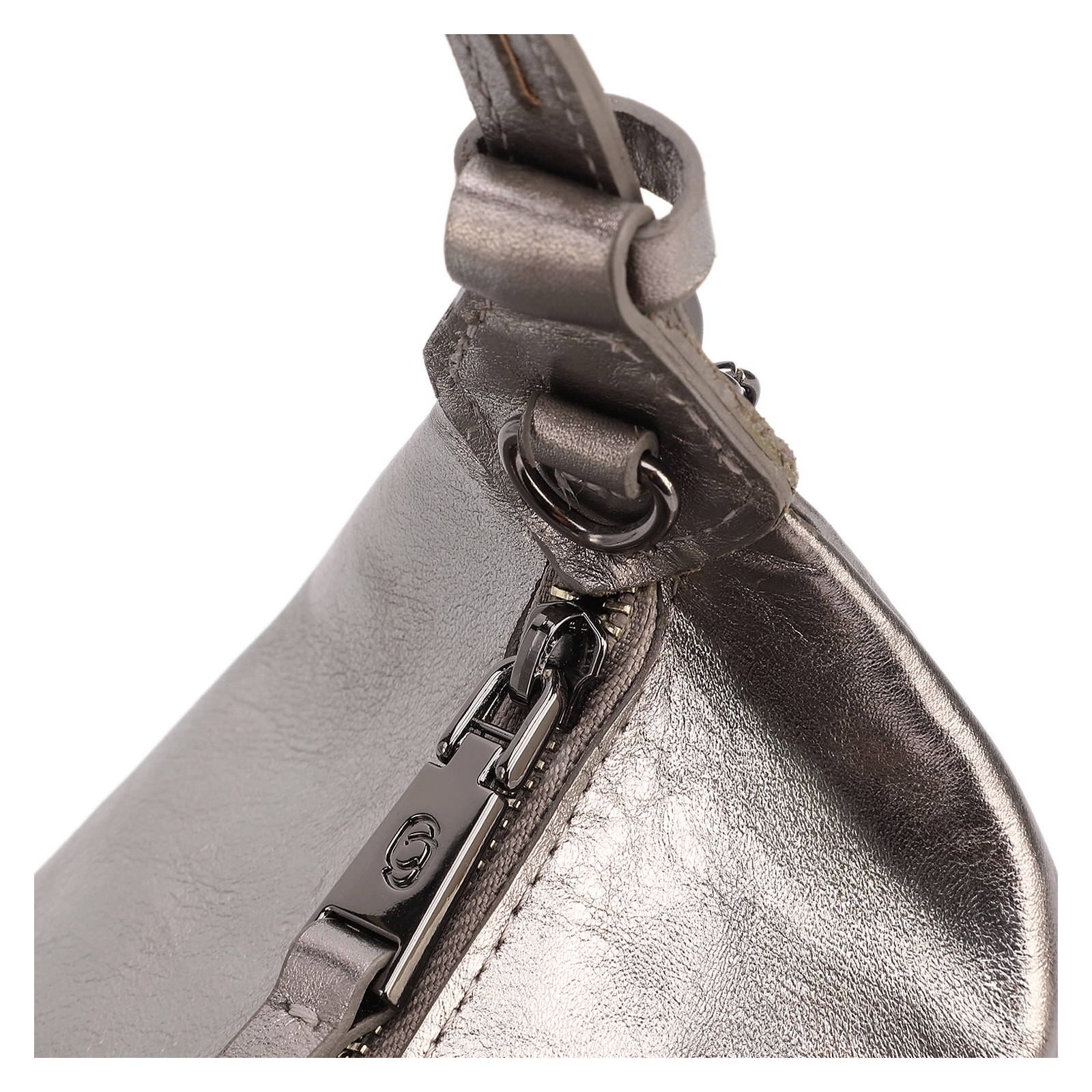 Bolsa Hobo Média Couro Prata Pingente Lateral