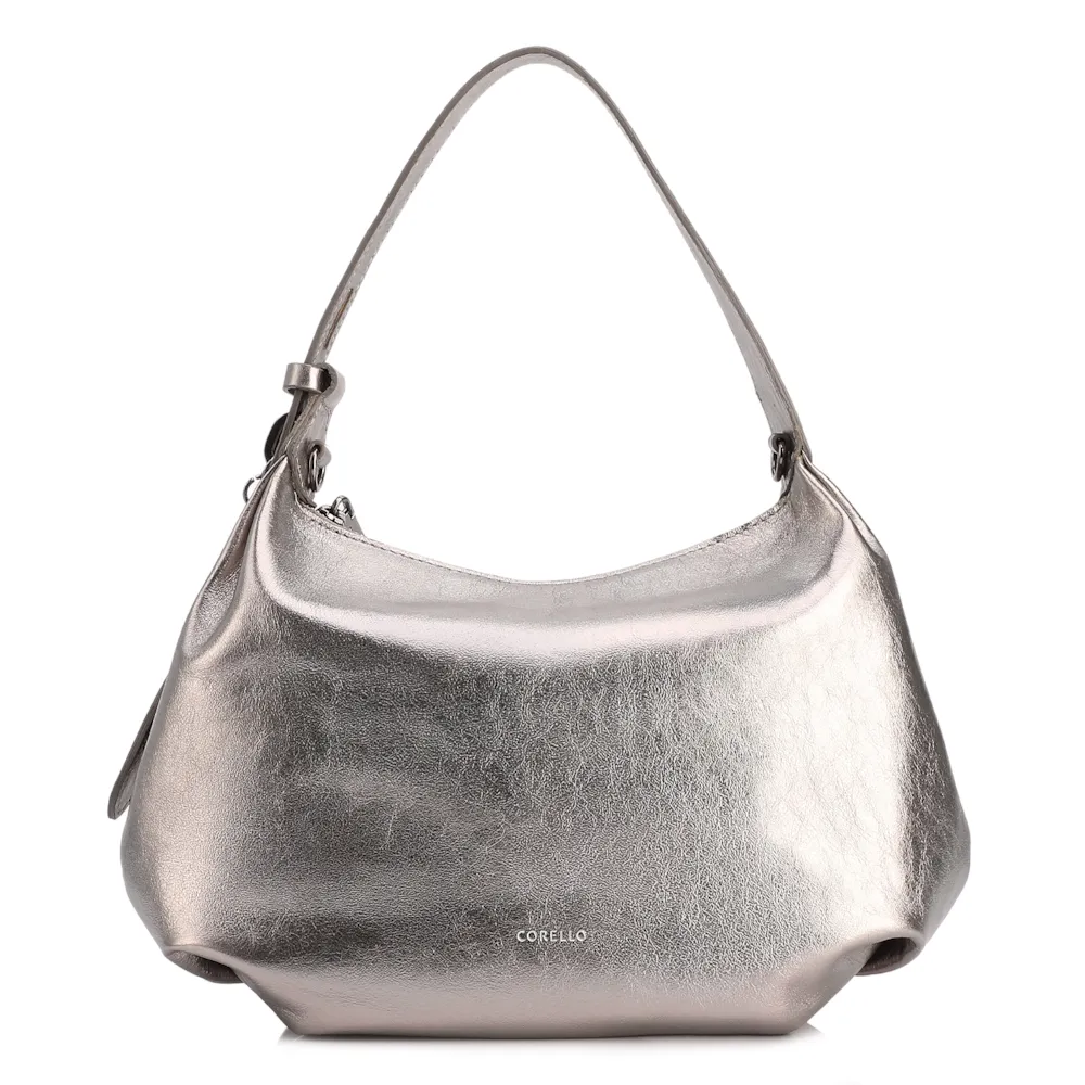 Bolsa Hobo Média Couro Prata Pingente Lateral