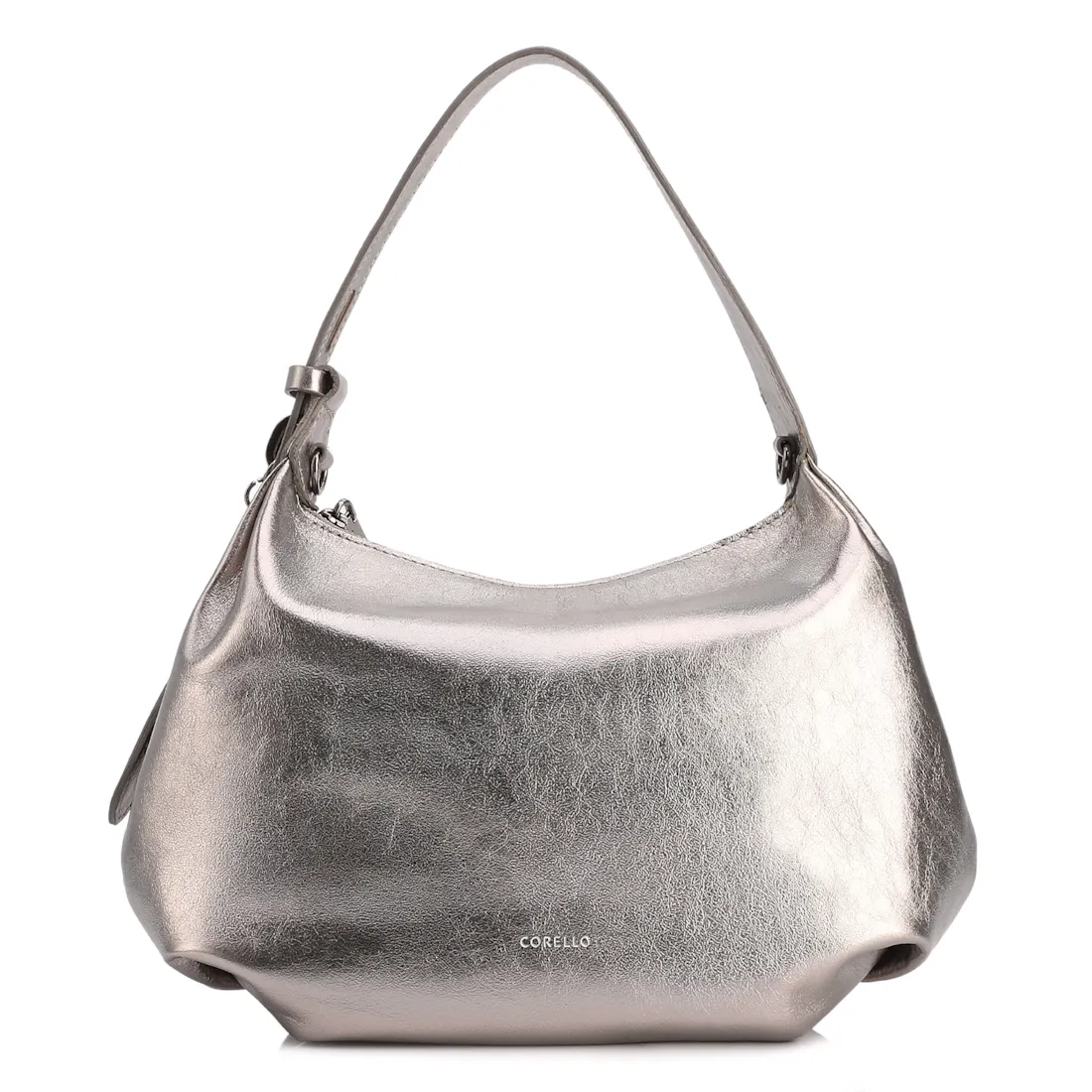 Bolsa Hobo Média Couro Prata Pingente Lateral