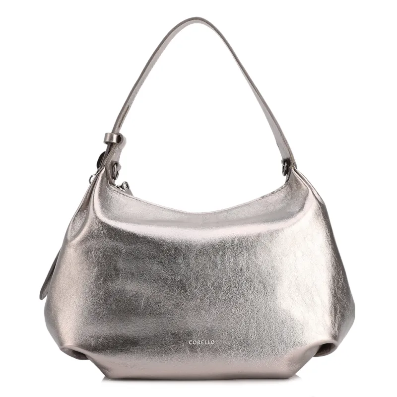 Bolsa Hobo Média Couro Prata Pingente Lateral