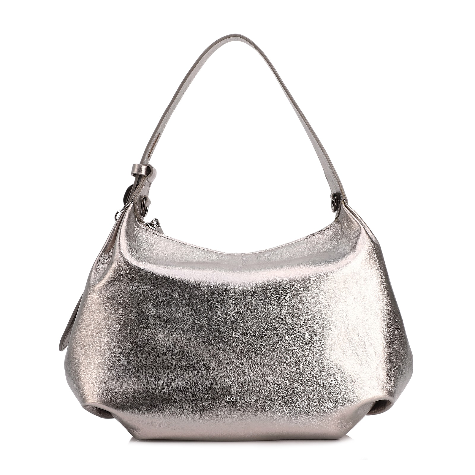 Bolsa Hobo Média Couro Prata Pingente Lateral