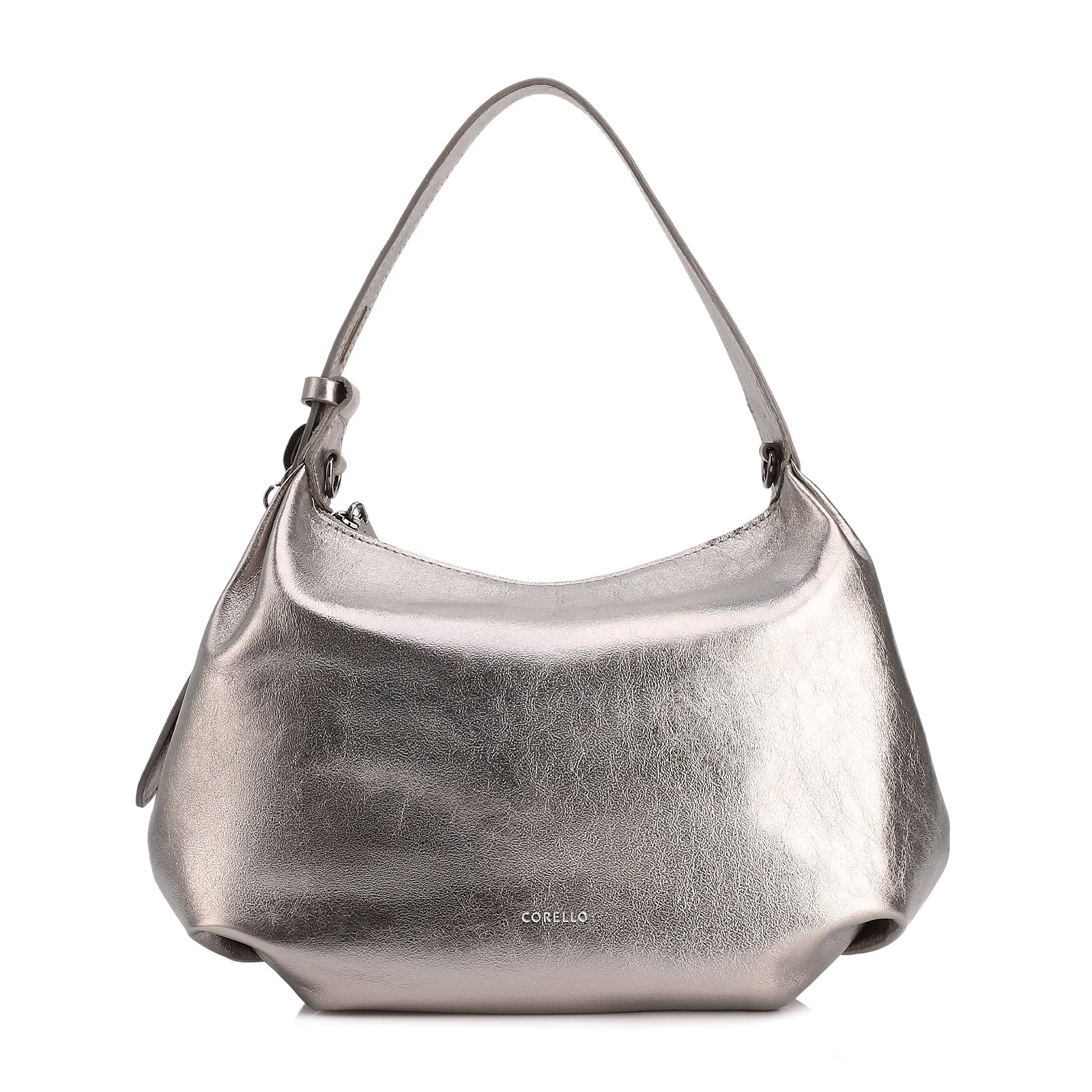 Bolsa Hobo Média Couro Prata Pingente Lateral
