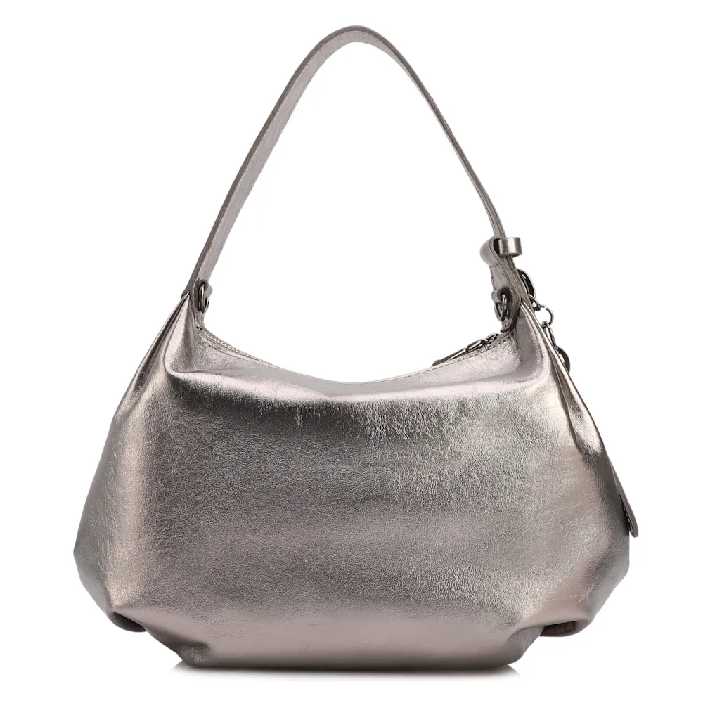 Bolsa Hobo Média Couro Prata Pingente Lateral - imagem 3