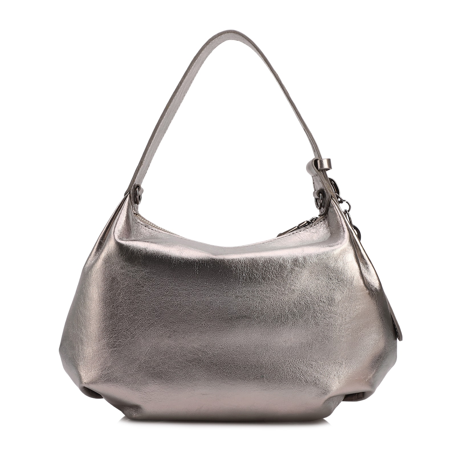 Bolsa Hobo Média Couro Prata Pingente Lateral