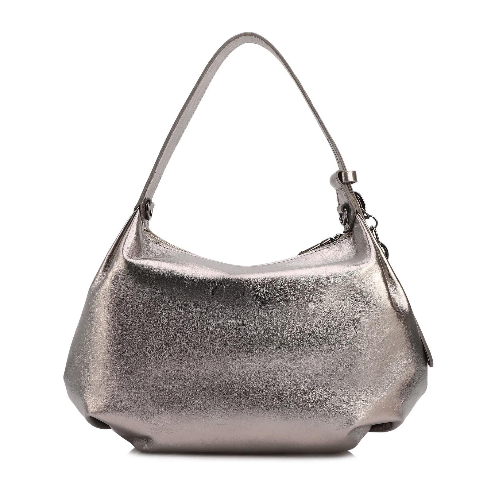 Bolsa Hobo Média Couro Prata Pingente Lateral