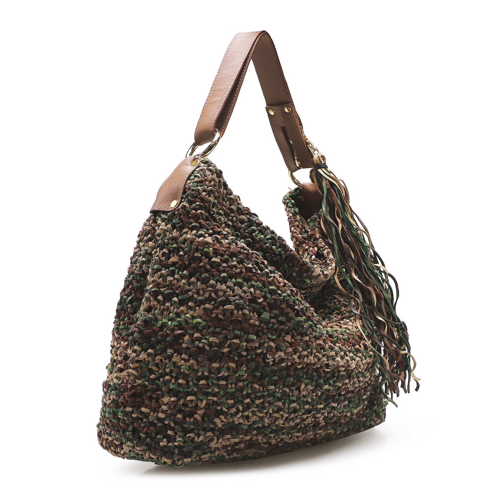 Bolsa Hobo Oliva/Marrom/Bege