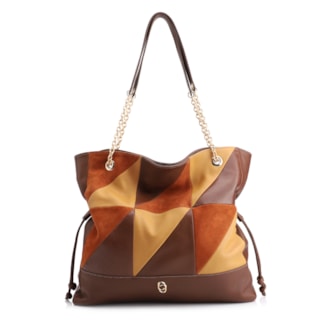 Couro Marrom/Patchwork Colorido
