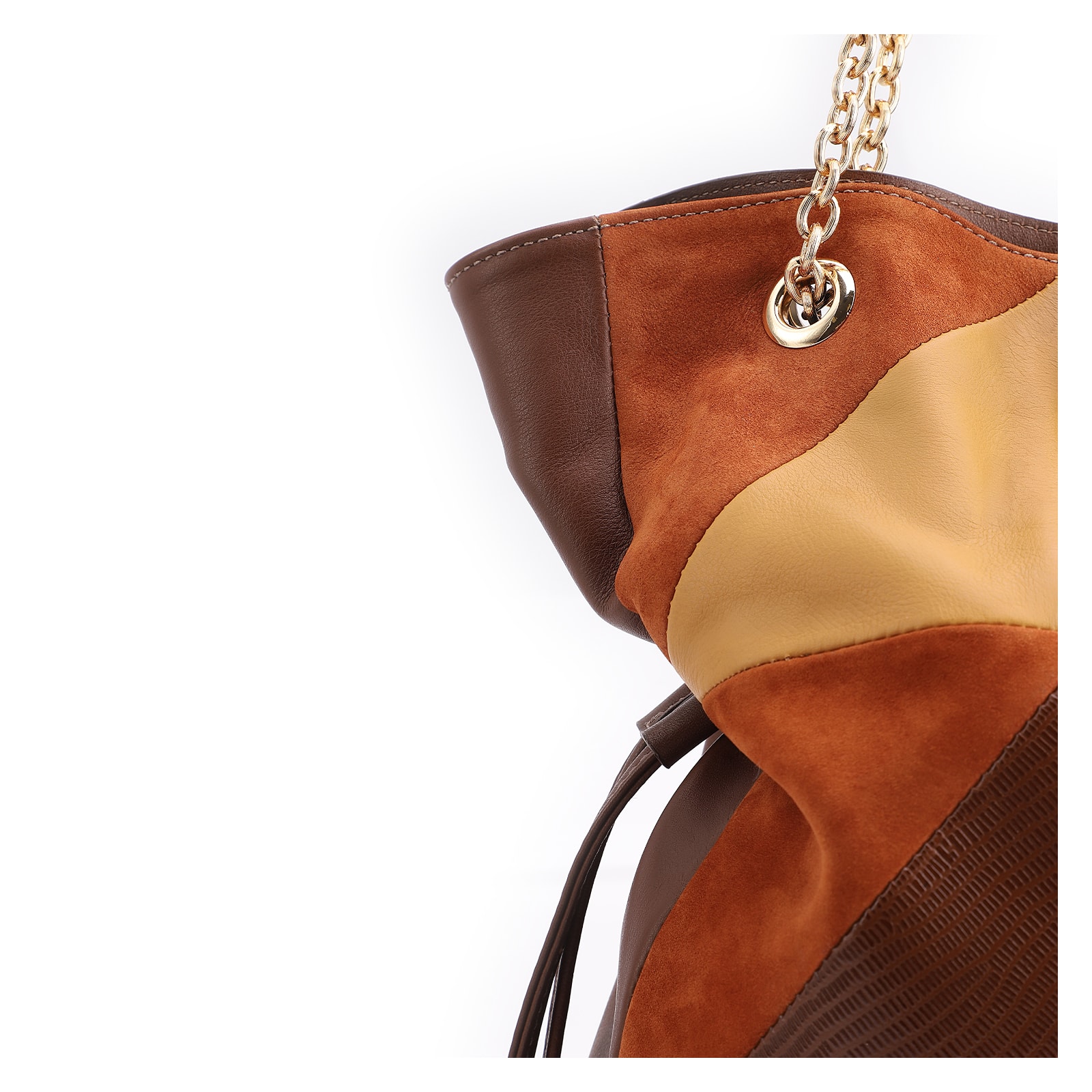 Bolsa Hobo Patchwork Couro Marrom/Patchwork Colorido