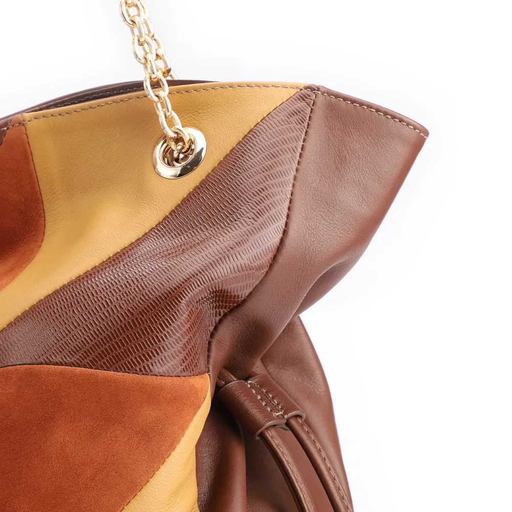 Bolsa Hobo Patchwork Couro Marrom/Patchwork Colorido - imagem 8