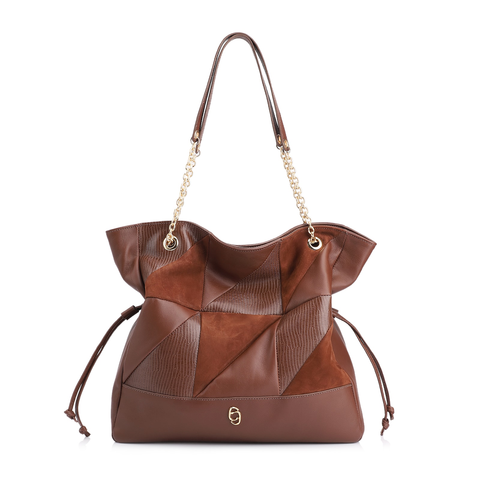 Bolsa Hobo Patchwork Couro Marrom/Patchwork Marrom