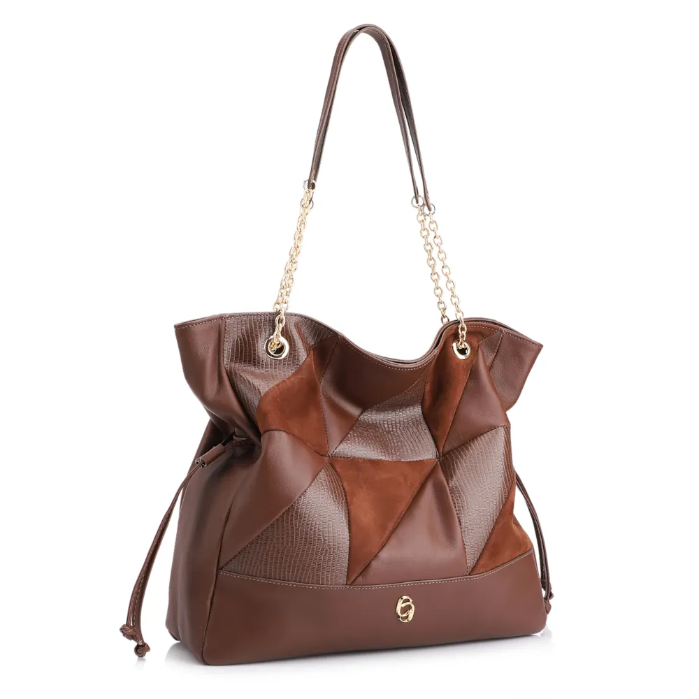 Bolsa Hobo Patchwork Couro Marrom/Patchwork Marrom - imagem 3