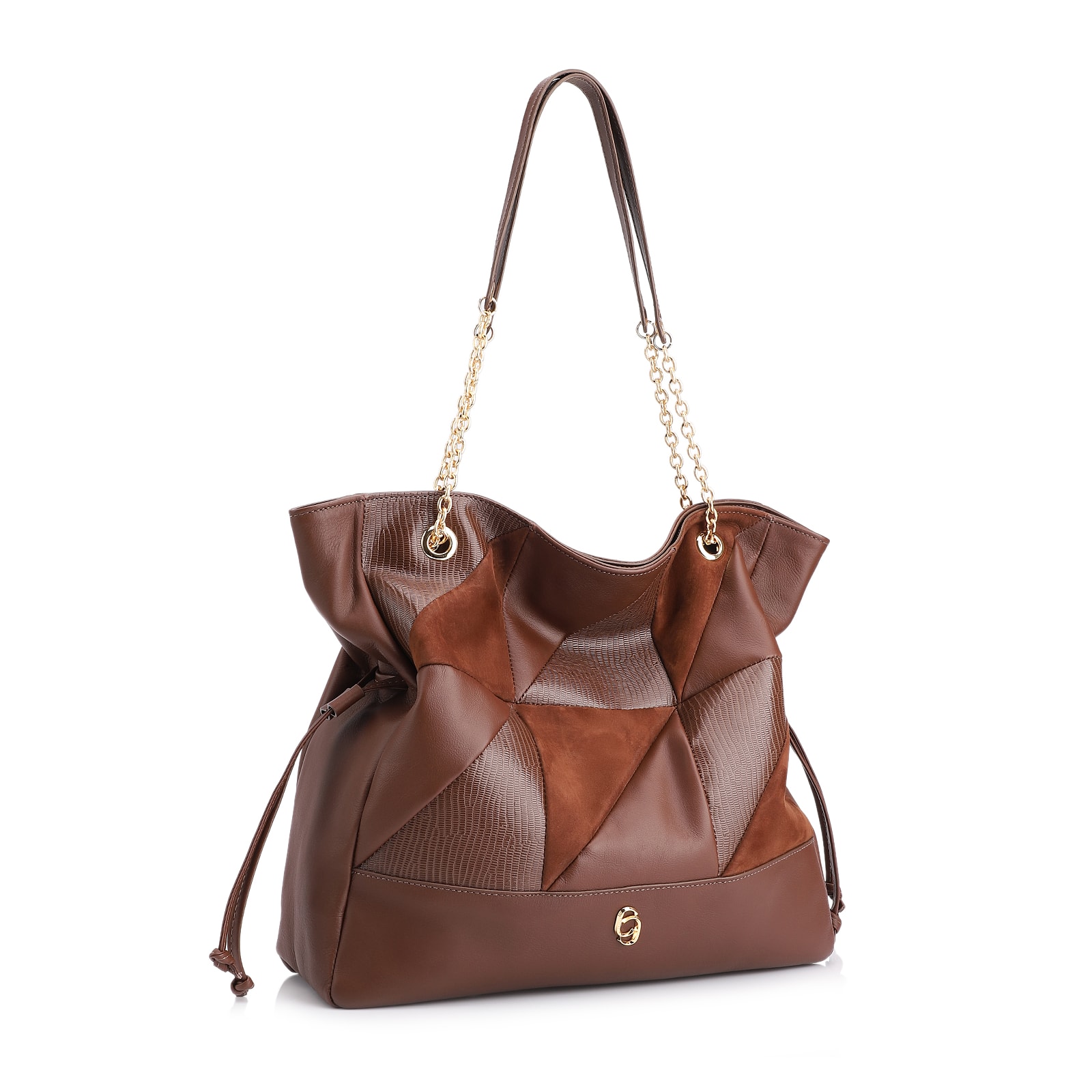 Bolsa Hobo Patchwork Couro Marrom/Patchwork Marrom
