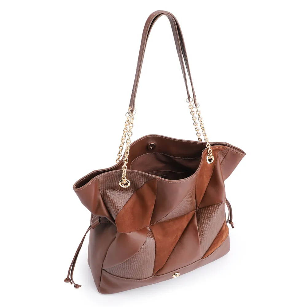 Bolsa Hobo Patchwork Couro Marrom/Patchwork Marrom - imagem 5