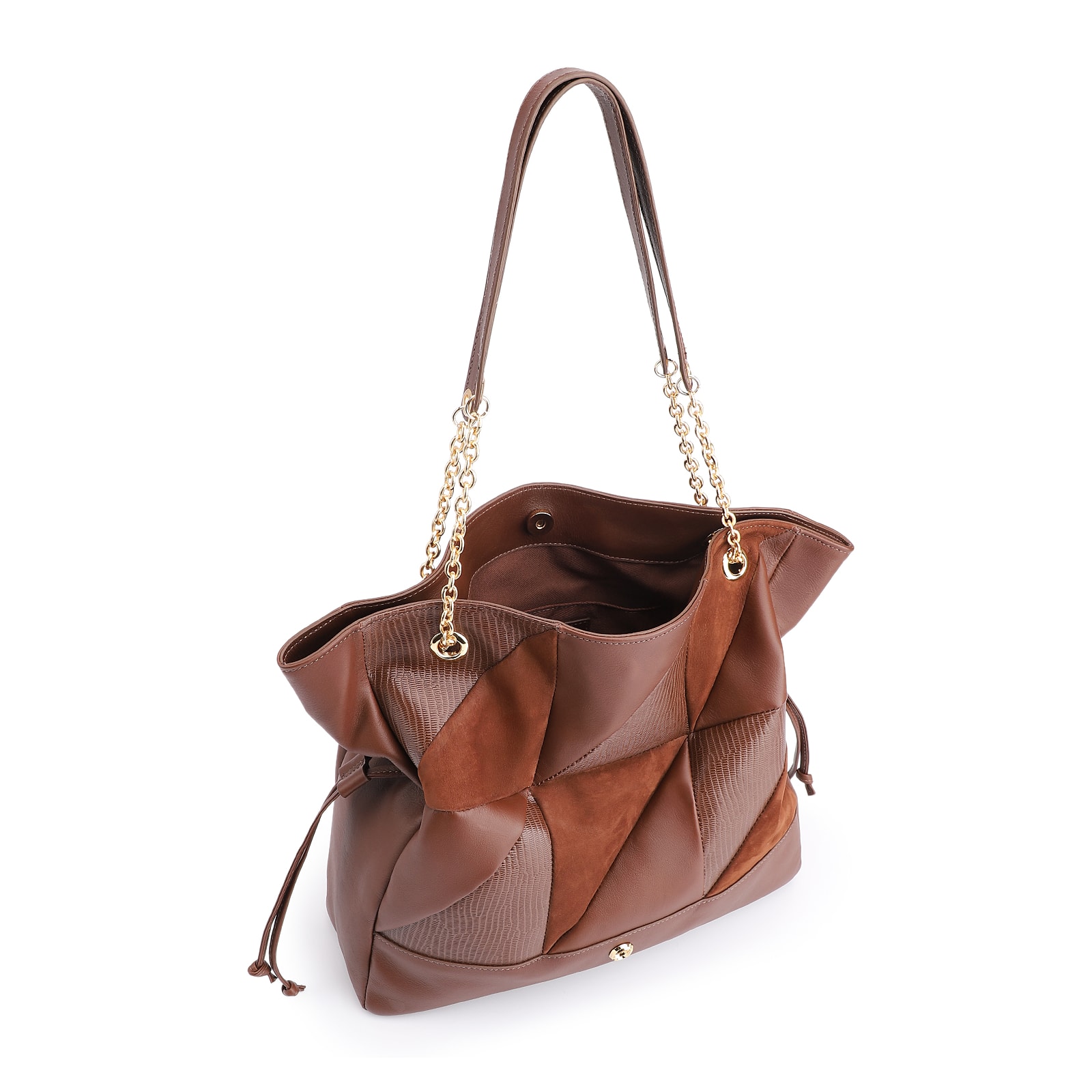 Bolsa Hobo Patchwork Couro Marrom/Patchwork Marrom