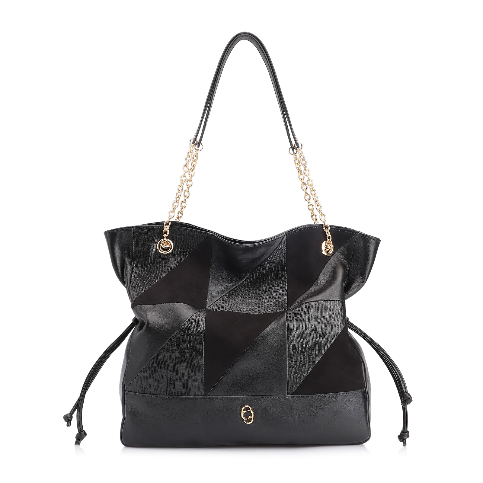 Bolsa Hobo Patchwork Couro Preto/Patchwork Preto