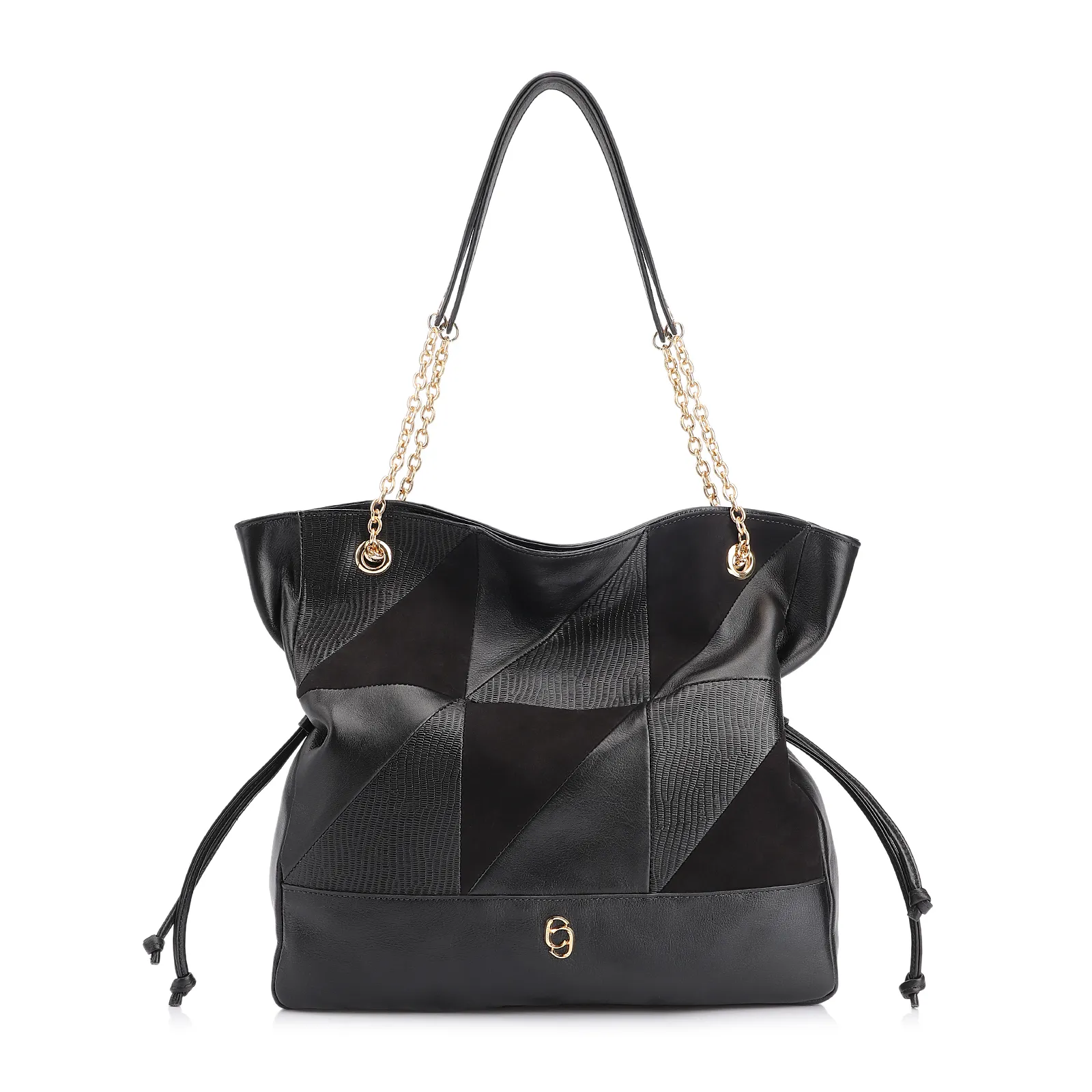 Bolsa Hobo Patchwork Couro Preto/Patchwork Preto