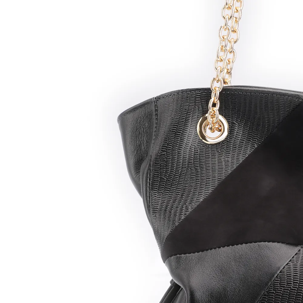 Bolsa Hobo Patchwork Couro Preto/Patchwork Preto - imagem 6