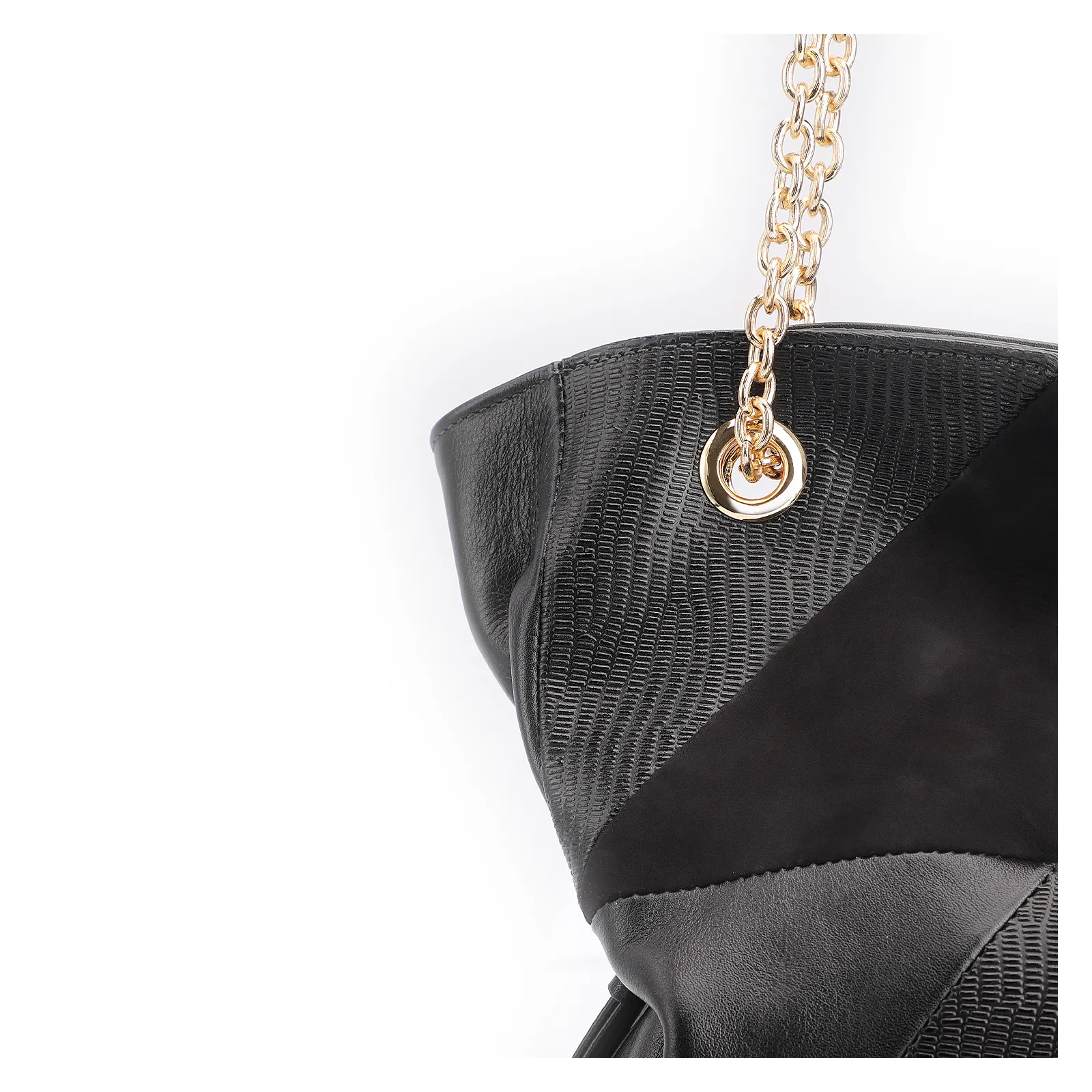Bolsa Hobo Patchwork Couro Preto/Patchwork Preto