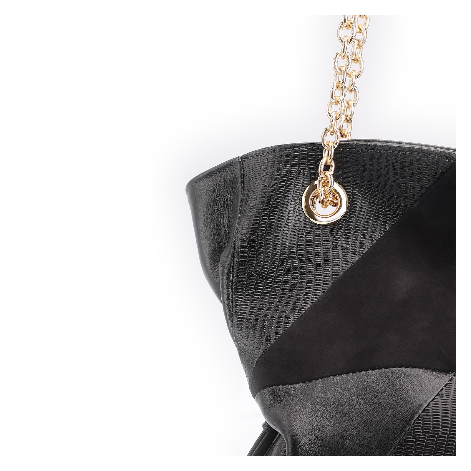 Bolsa Hobo Patchwork Couro Preto/Patchwork Preto