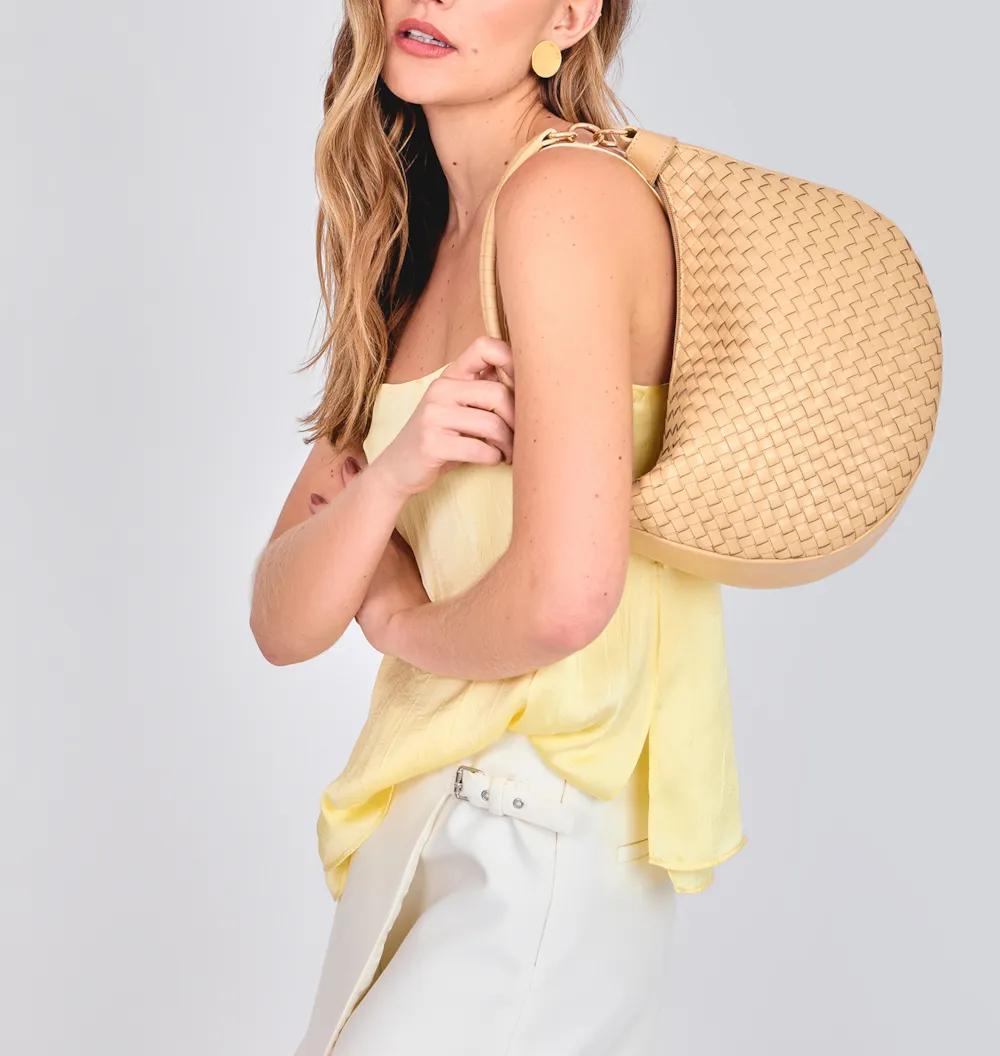 Bolsa Hobo Tressê Couro Amarelo - imagem 2