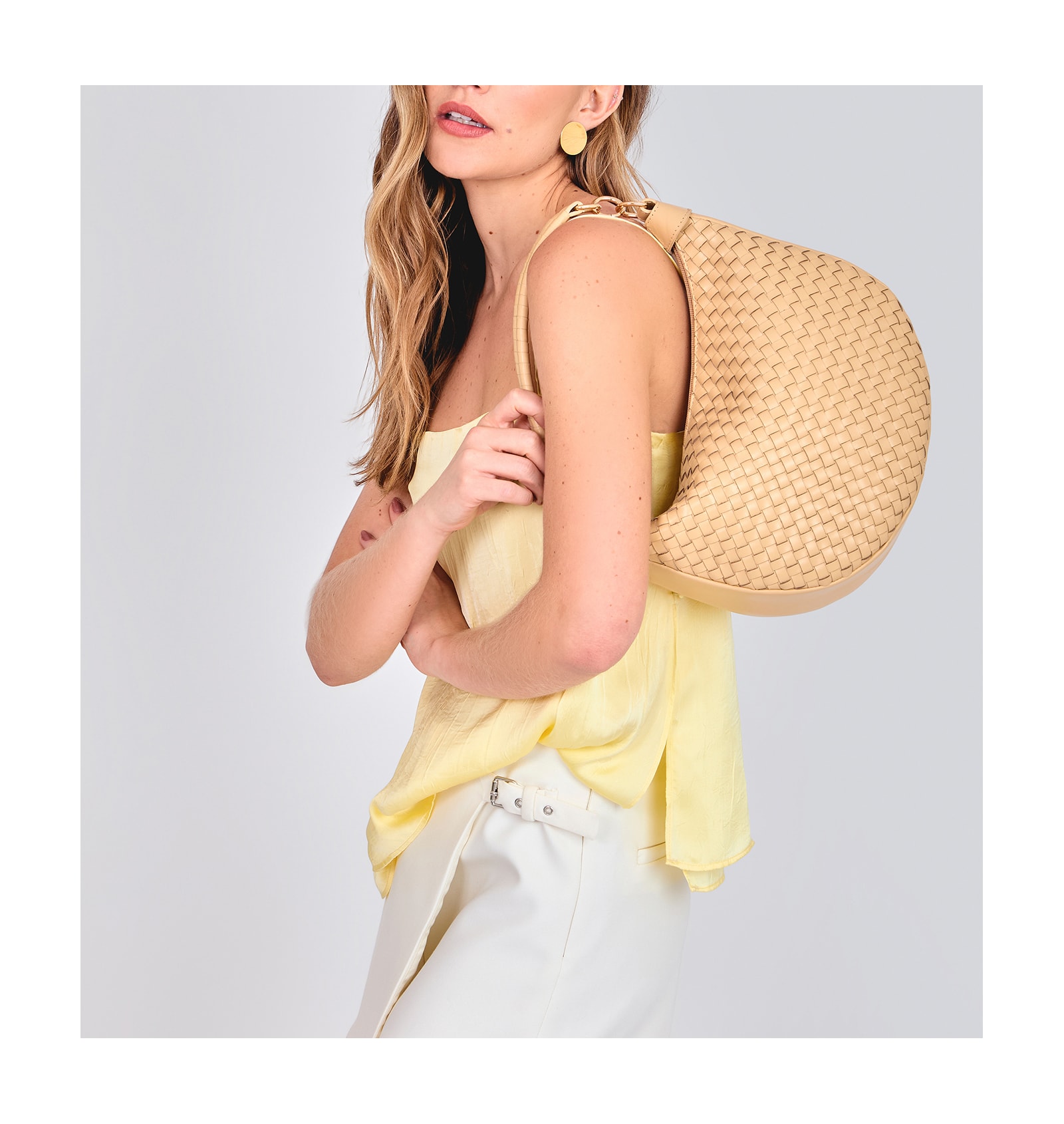 Bolsa Hobo Tressê Couro Amarelo