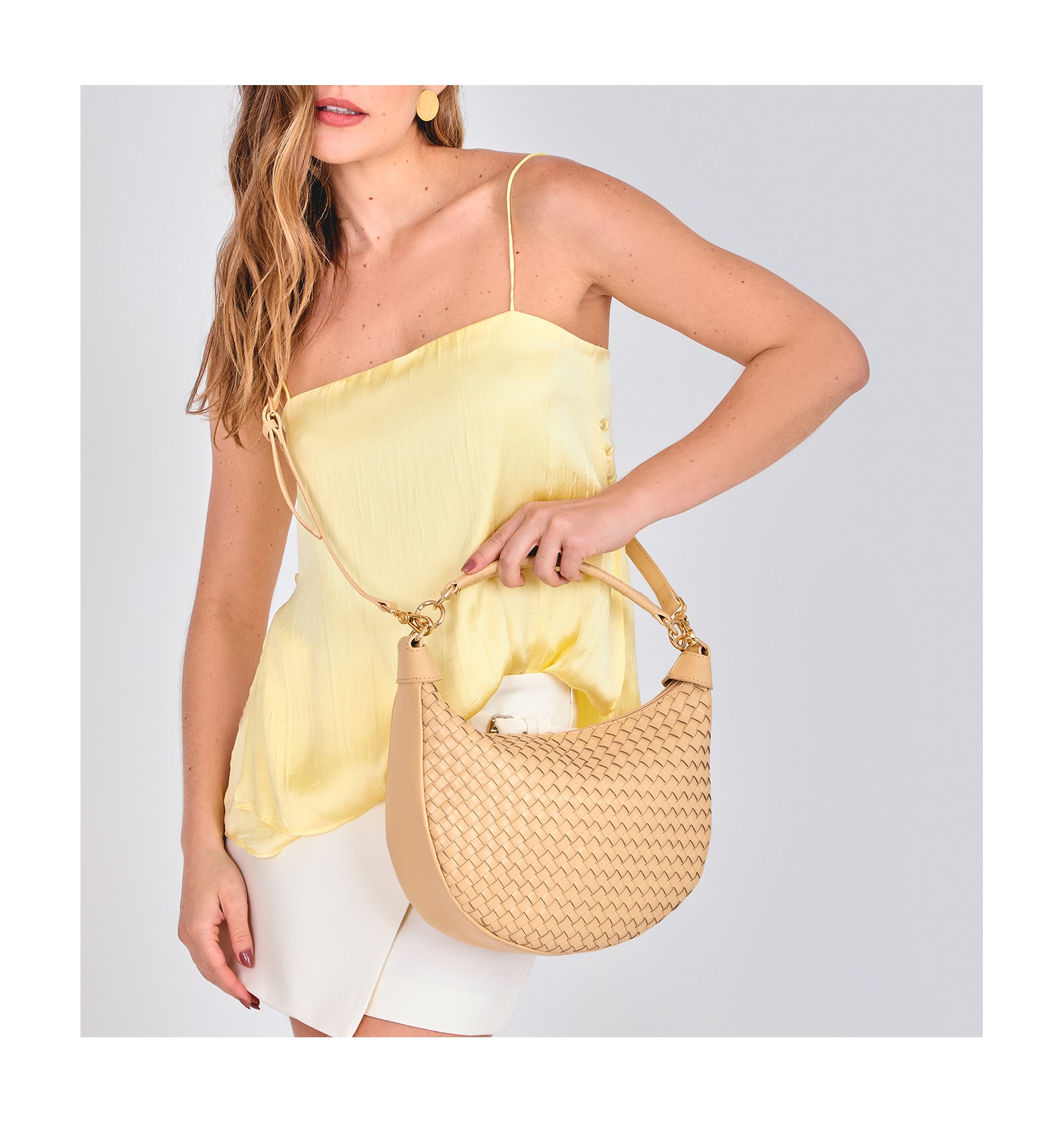 Bolsa Hobo Tressê Couro Amarelo
