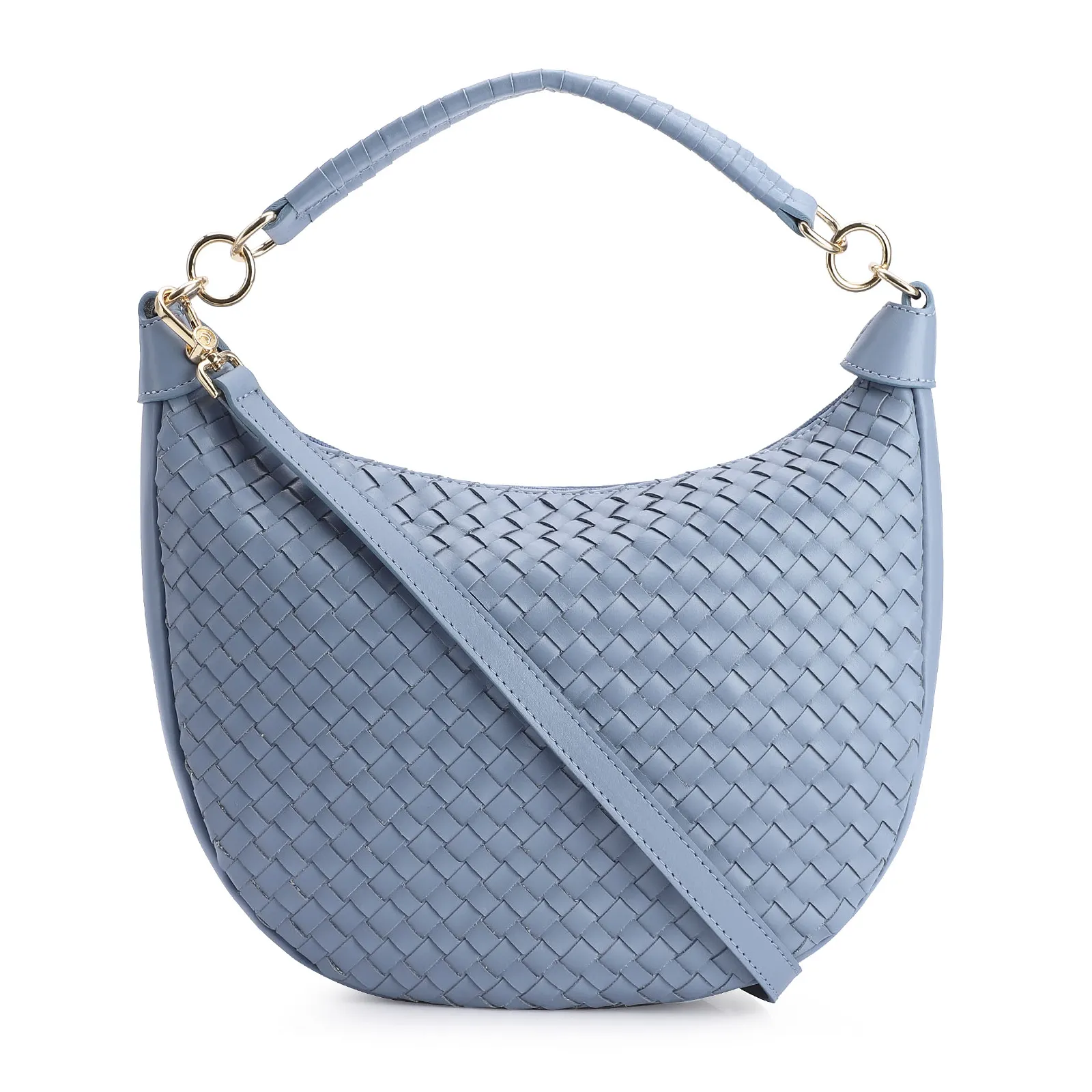 Bolsa Hobo Tressê Couro Azul